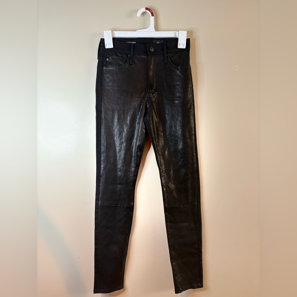 J2. AG Adriano Goldschmied The Farrah Ankle Skinny Black Faux Leather Jeans NWOT